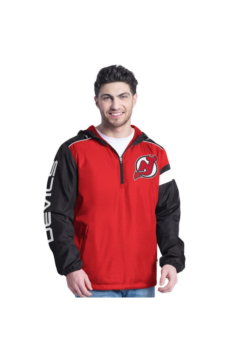 Men's G-III Sports by Carl Banks Red/Black New Jersey Devils Lateral Half-Zip Hoodie Jacket, Main, color, Red