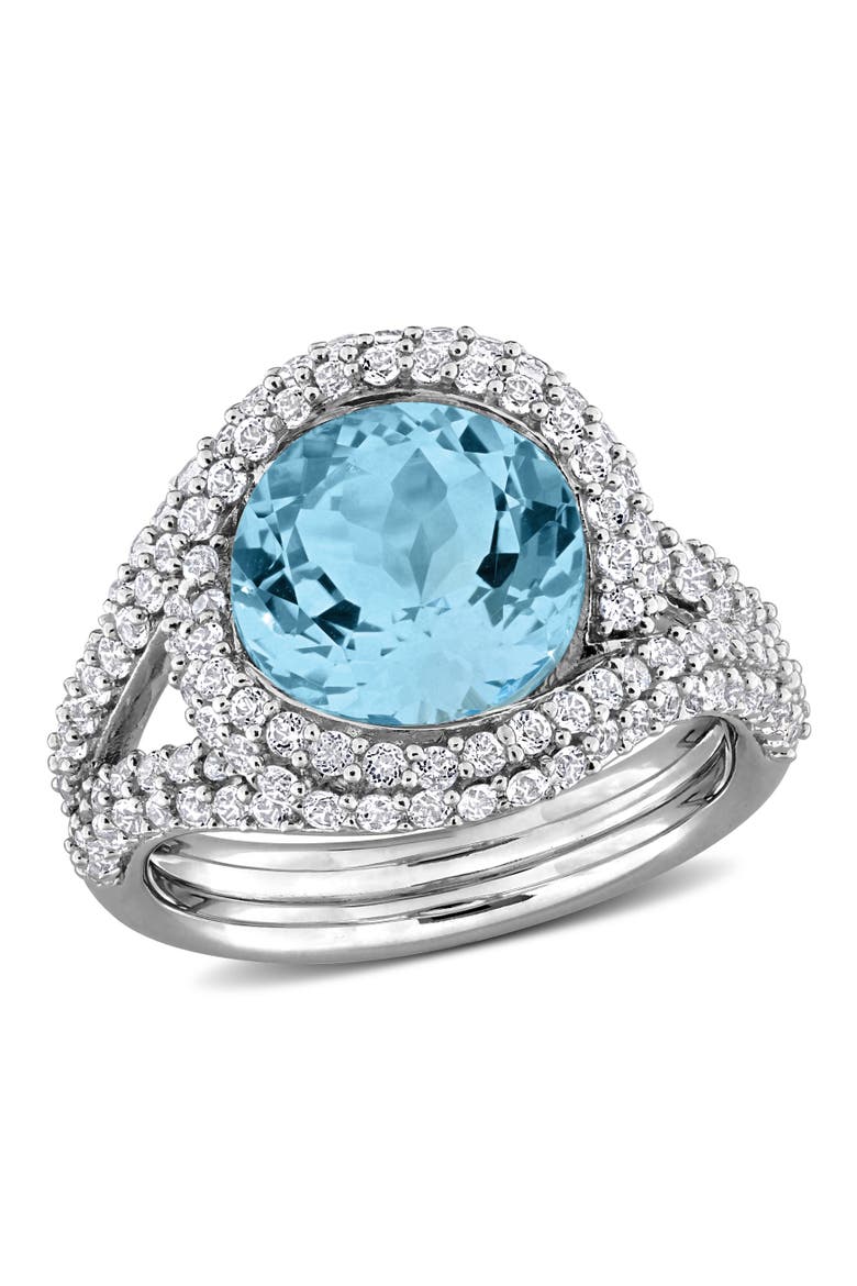 Blue Topaz & White Topaz Halo Cocktail Ring, Main, color, Blue Topaz