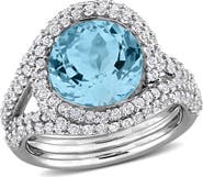 Julianna B. Blue Topaz & White Topaz Halo Cocktail Ring