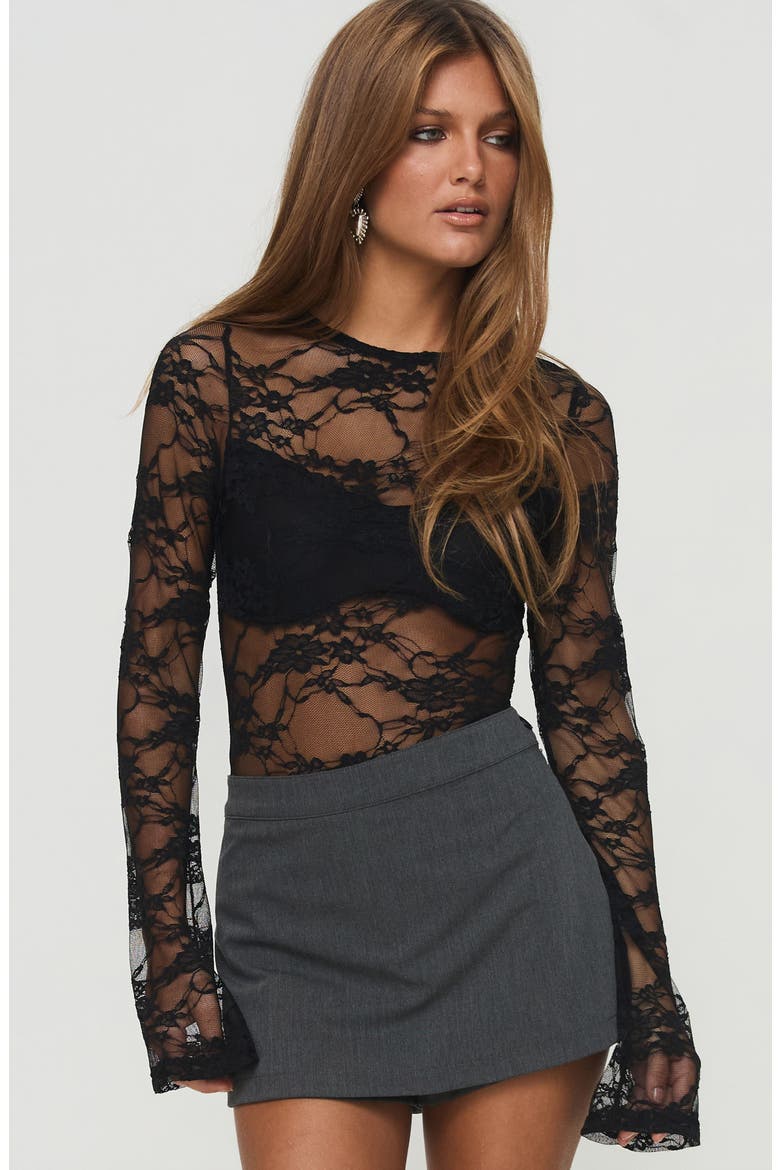 Feelix Long Sleeved Lace Bodysuit, Alternate, color, BLACK