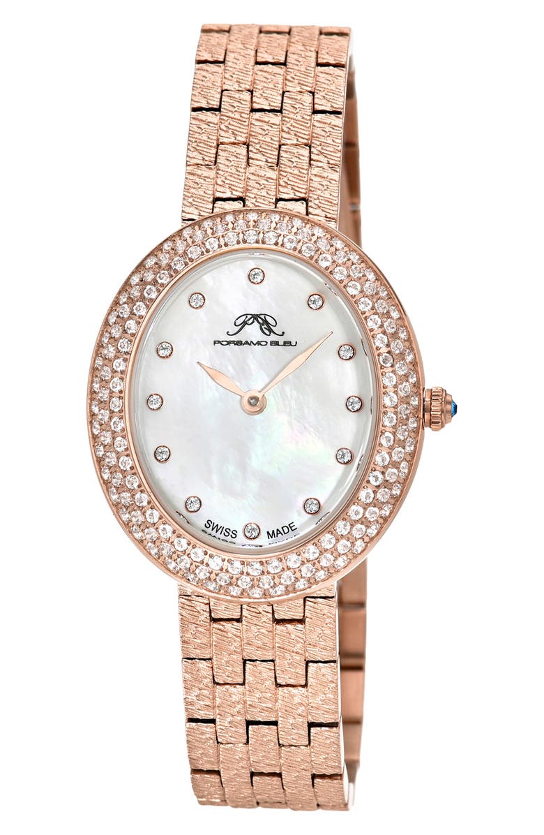 PORSAMO BLEU Women's Porsamo Bleu Angelica Oval MOP Dial Topaz Stainless Steel Watch, Main, color, Rose/ White