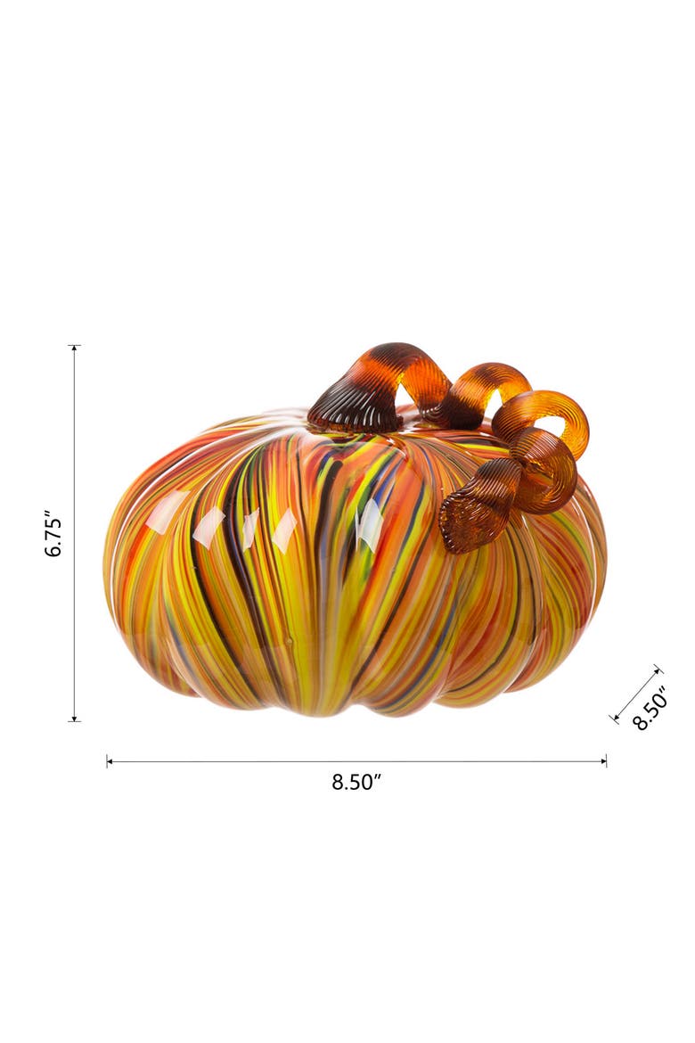 Multi Stripes Glass Large Glass Pumpkin Fall Harvest, Alternate, color, Orange