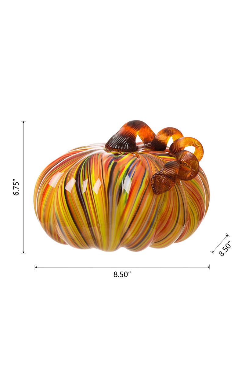 Glitzhome Multi Stripes Glass Large Glass Pumpkin Fall Harvest, Alternate, color, 