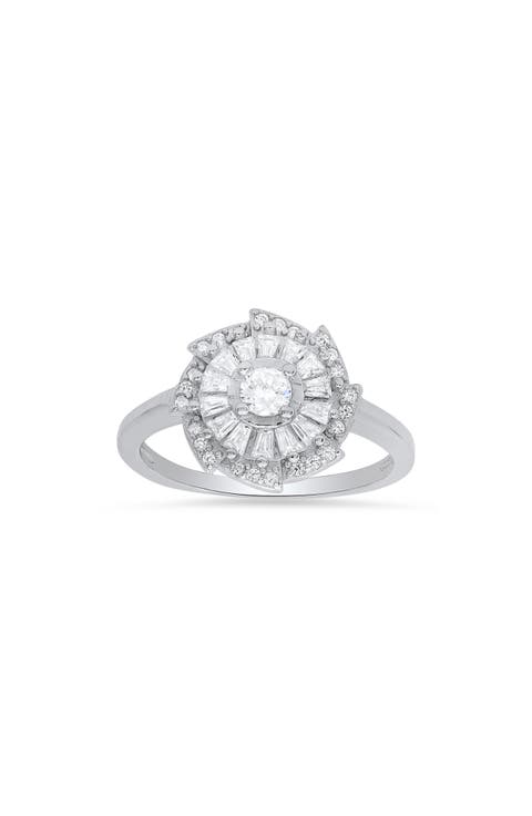 Sterling Silver Cubic Zirconia Halo Ring