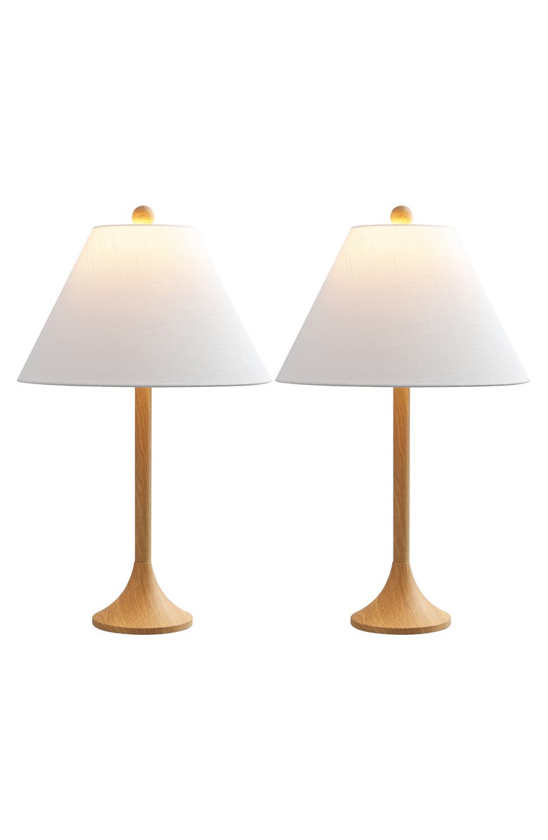 JONATHAN Y Albie 25" Modern Coastal Iron Column LED Table Lamp, Alternate, color, Brown Wood Finish