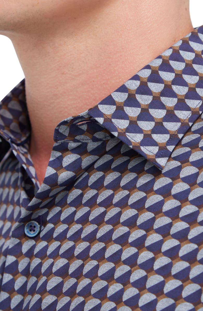 Bugatchi Julian Shaped Fit Print Button-Up Shirt, Alternate, color, Navy