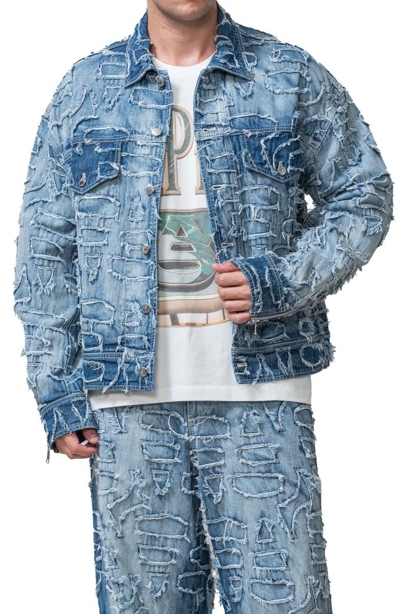 AlphaStyle Alida Burnout Denim Jacket, Alternate, color, Blue