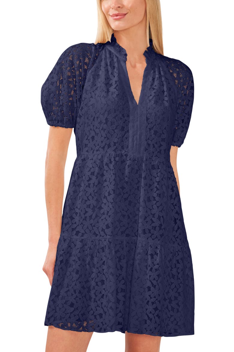 Puff Sleeve Babydoll Lace Minidress, Alternate, color, CLASSIC NAVY