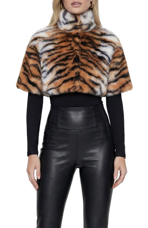 Fur-Free Fox (Faux Fur) Tiger Print Bolero, Short Sleeves