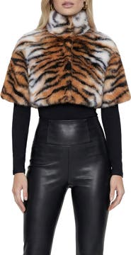 Lyla Grant Fur-Free Fox (Faux Fur) Tiger Print Bolero, Short Sleeves
