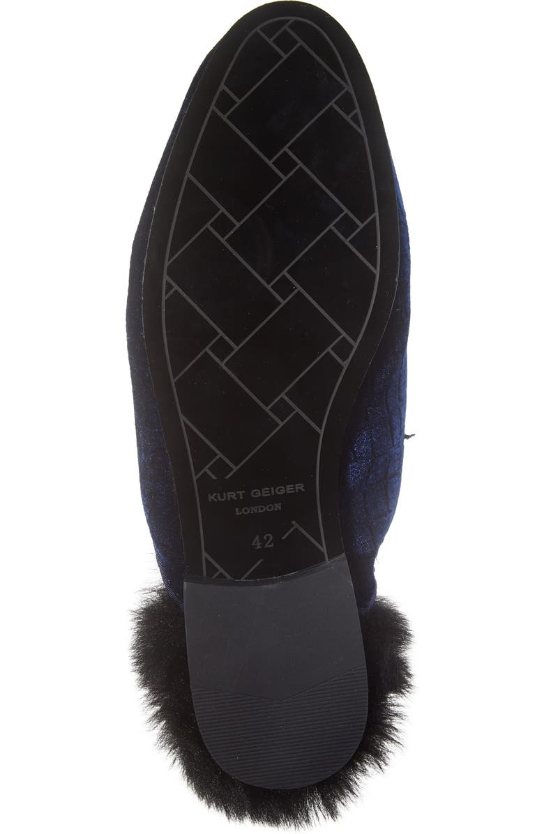 Kurt Geiger London Hugh Velvet & Faux Fur Loafer Mule, Alternate, color, Navy
