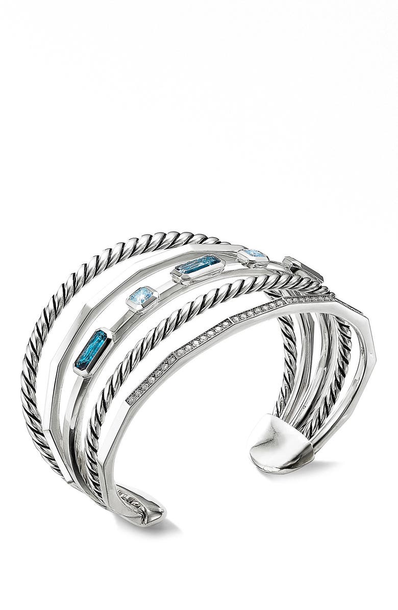 David Yurman Stax Narrow Cuff Bracelet with Hampton Blue Topaz & Diamonds, Alternate, color,