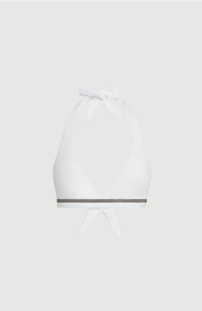 Brunello Cucinelli Techno jersey bikini top with monili, Main, color, White