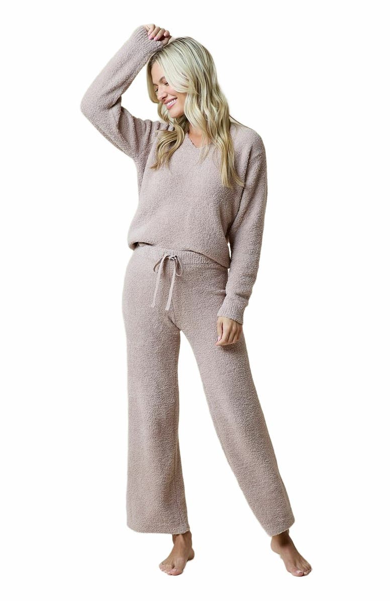 Softies Solid Marshmallow V-Neck Lounge Set, Alternate, color, Coco