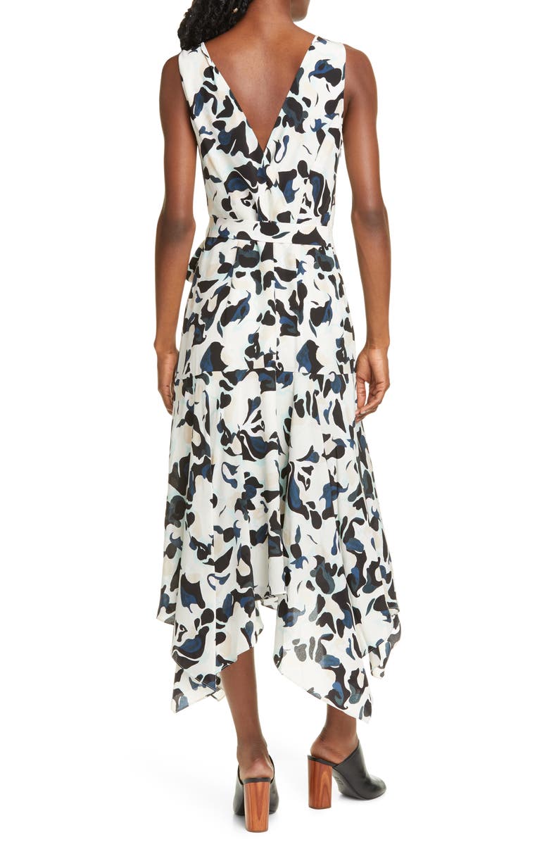 Club Monaco Abstract Print Faux Wrap Handkerchief Hem Silk Dress, Alternate, color, 