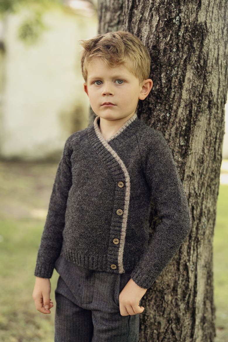Knit Wrap Button Front Long Sleeve Sweater, Alternate, color, Charcoal