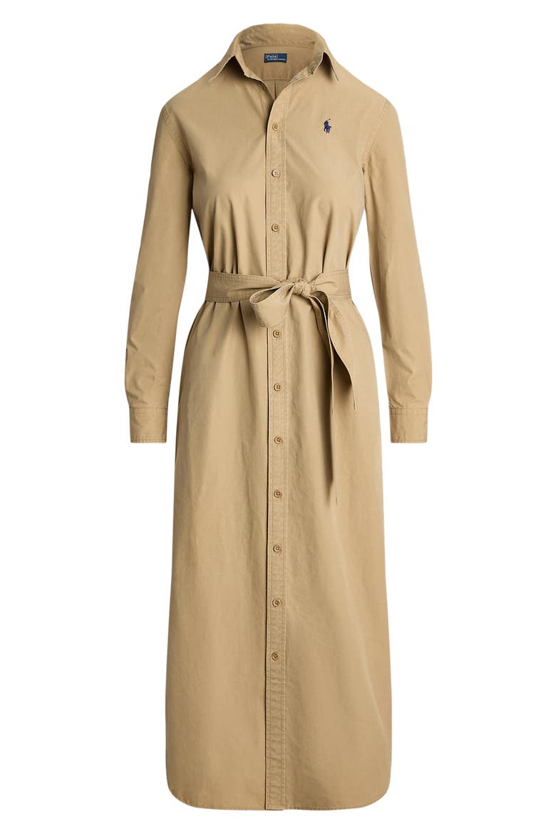 Cory Tie Belt Long Sleeve Twill Maxi Shirtdress, Alternate, color, RL KHAKI