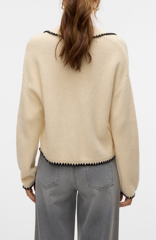 Vero Moda Pomelo Polo Cardigan In Birch/black
