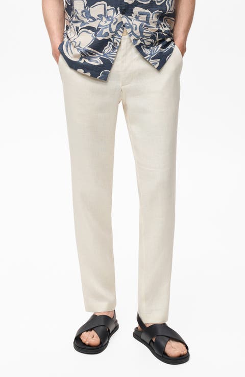 Slim Fit Flat Front Linen Pants