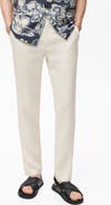 MANGO Slim Fit Flat Front Linen Pants