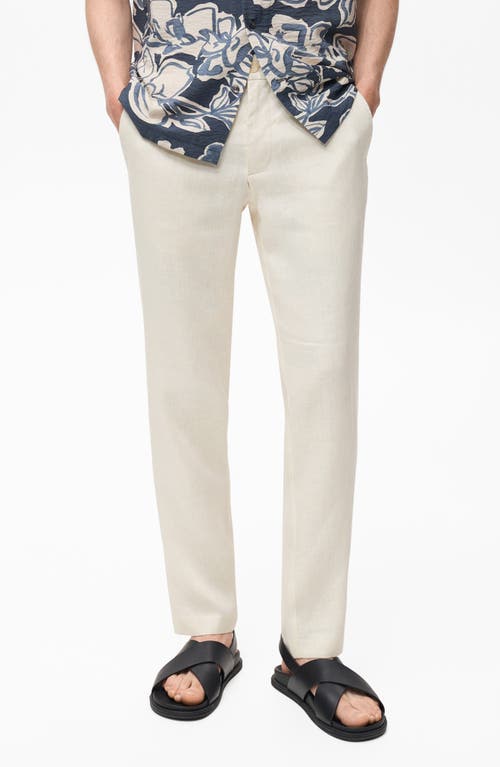 Mango Slim Fit Flat Front Linen Pants In White