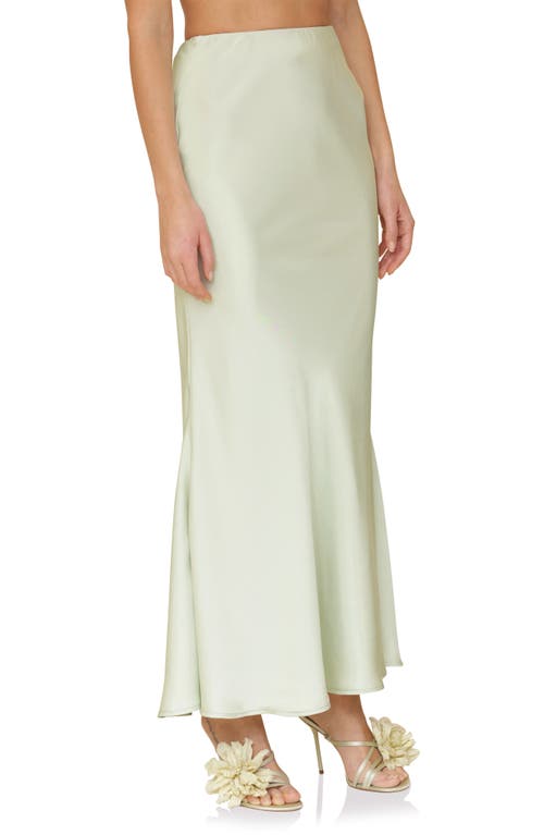 Avec Les Filles Bias Satin Maxi Trumpet Skirt In Light Sage