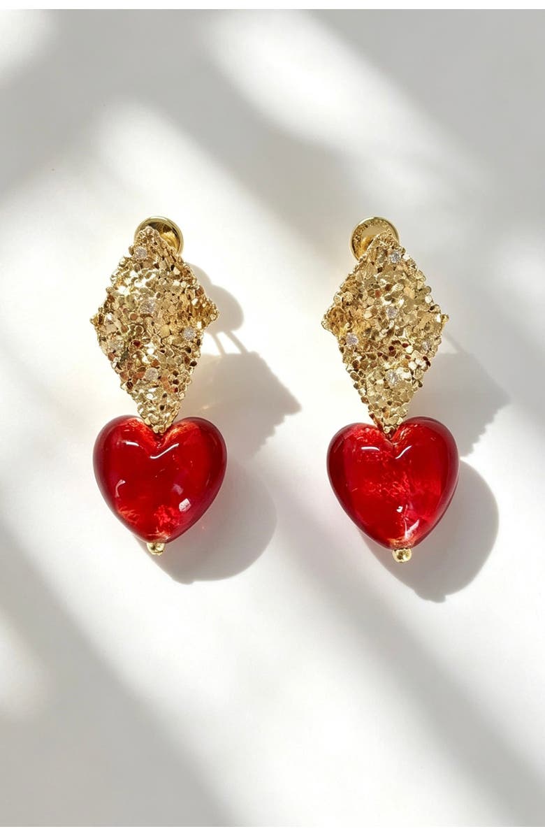 Classicharms Valentina Murano Glass Heart Drop Earrings, Main, color, Red