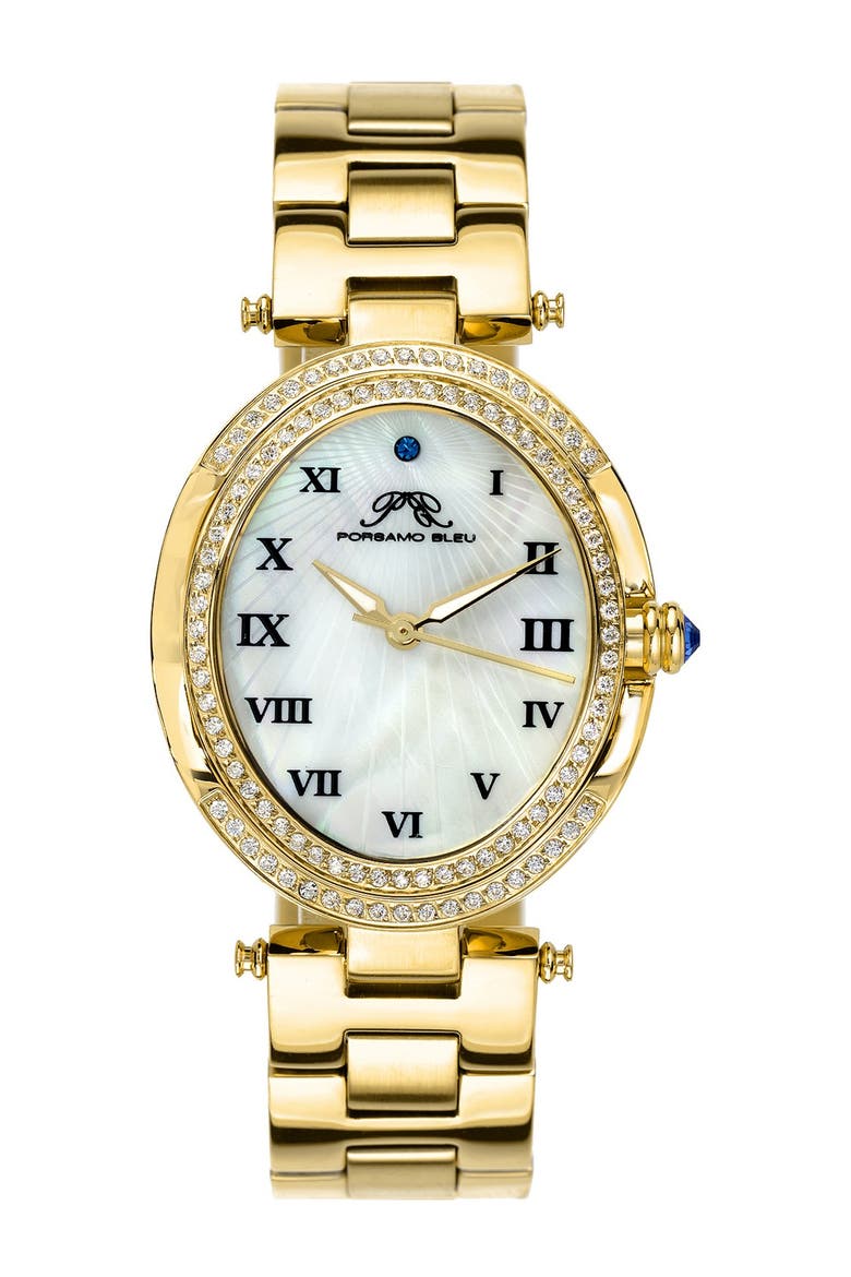 Women's South Sea Oval Swarovski Crystal Bracelet Watch, 30.75mm, Main, color, CHAMPAGNE