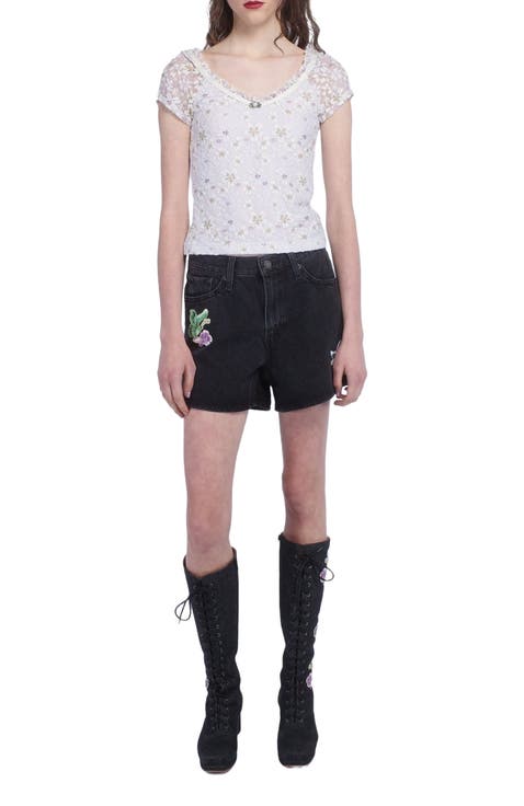 Pansy Stretch Lace Short Sleeve Top