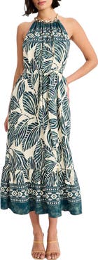 Maggy London Print Tie Back Sleeveless Midi Dress