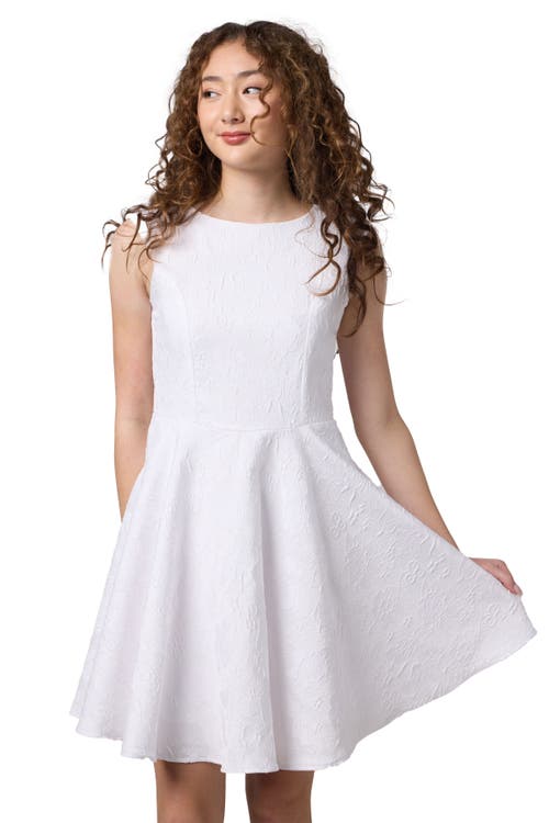 Un Deux Trois Cap Sleeve Boat Neck Dress In Longer Length In White