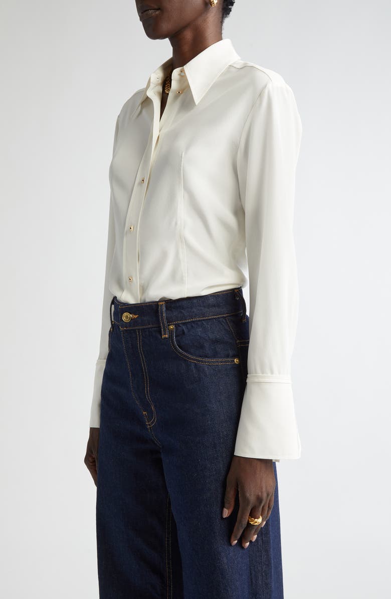 ST. JOHN Silk Crêpe de Chine Button-Up Shirt, Alternate, color, 