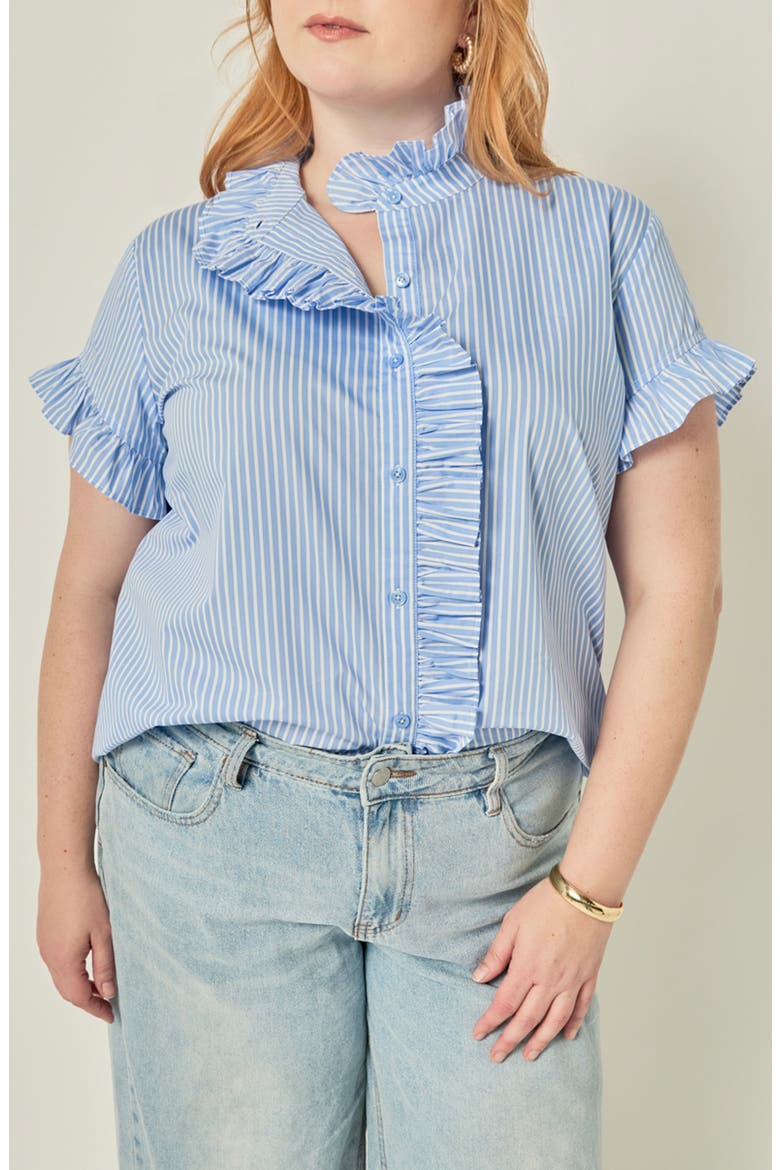 Striped Ruffle Shirt, Main, color, POWDER BLUE