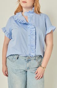 English Factory Striped Ruffle Shirt