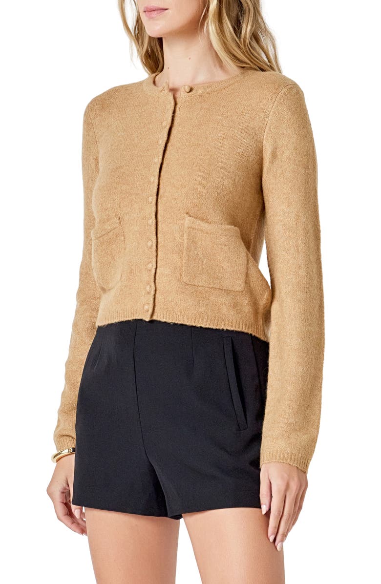 Endless Rose Button Front Cardigan, Alternate, color, Camel