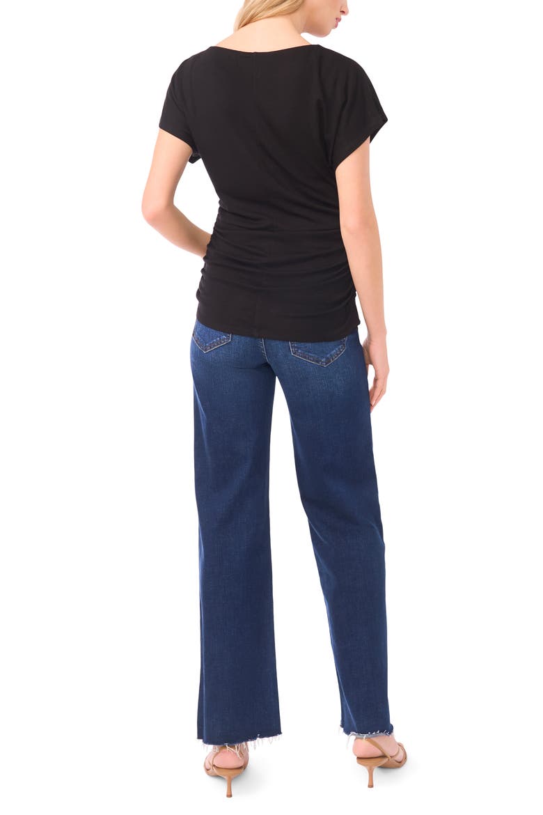Shirred Dolman Short Sleeve Ponte Top, Alternate, color, RICH BLACK
