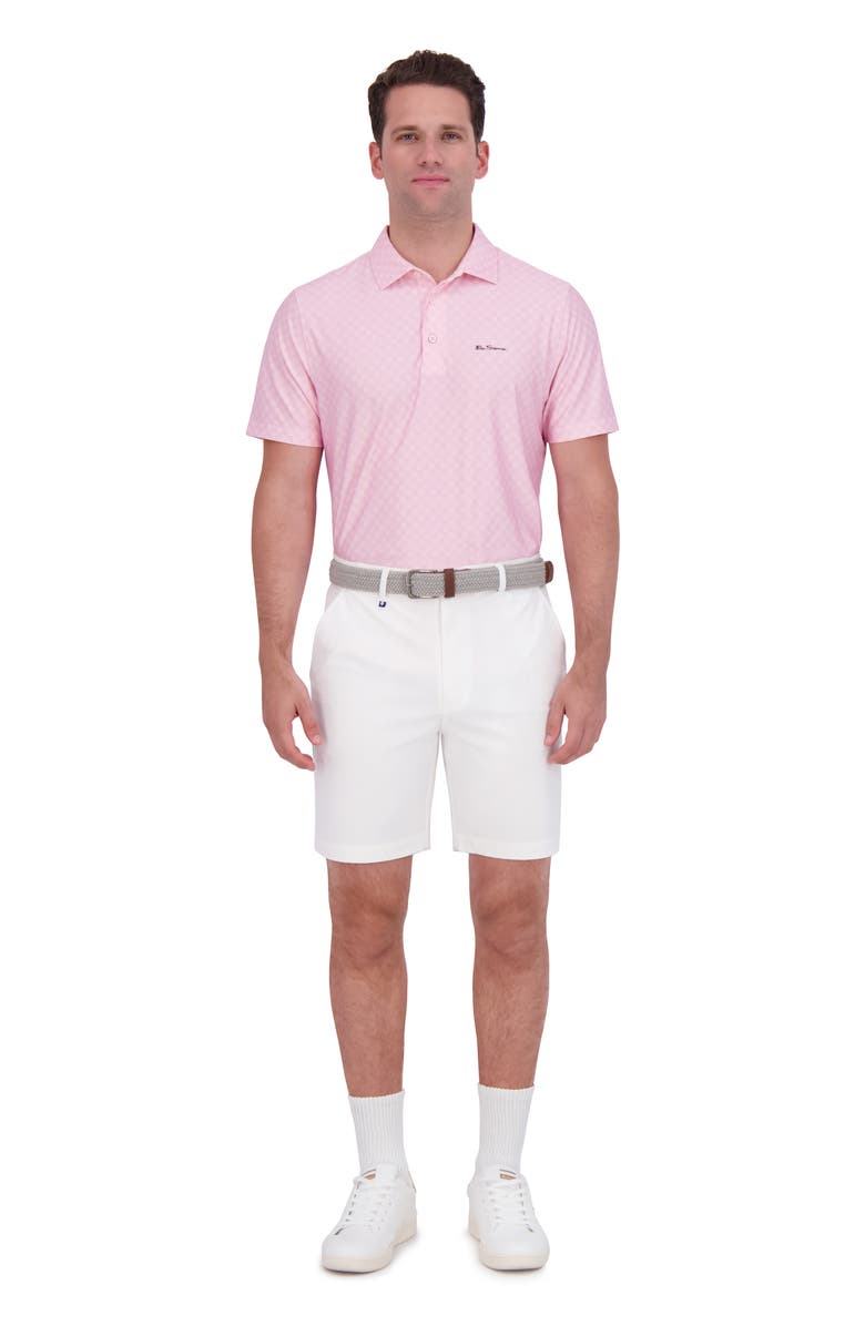 Ben Sherman Checkered Print Stretch Tech Polo, Alternate, color, Pink
