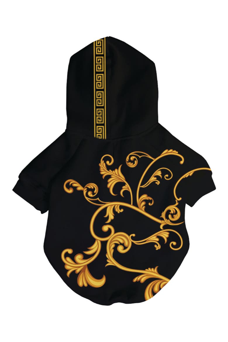 Gold Filigree Hooded Pullover, Main, color, BLACK