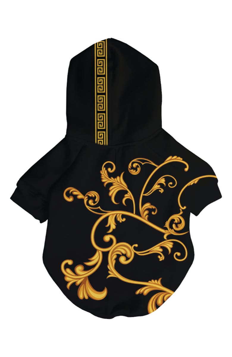 Fresh Pawz Gold Filigree Hooded Pullover, Main, color, 