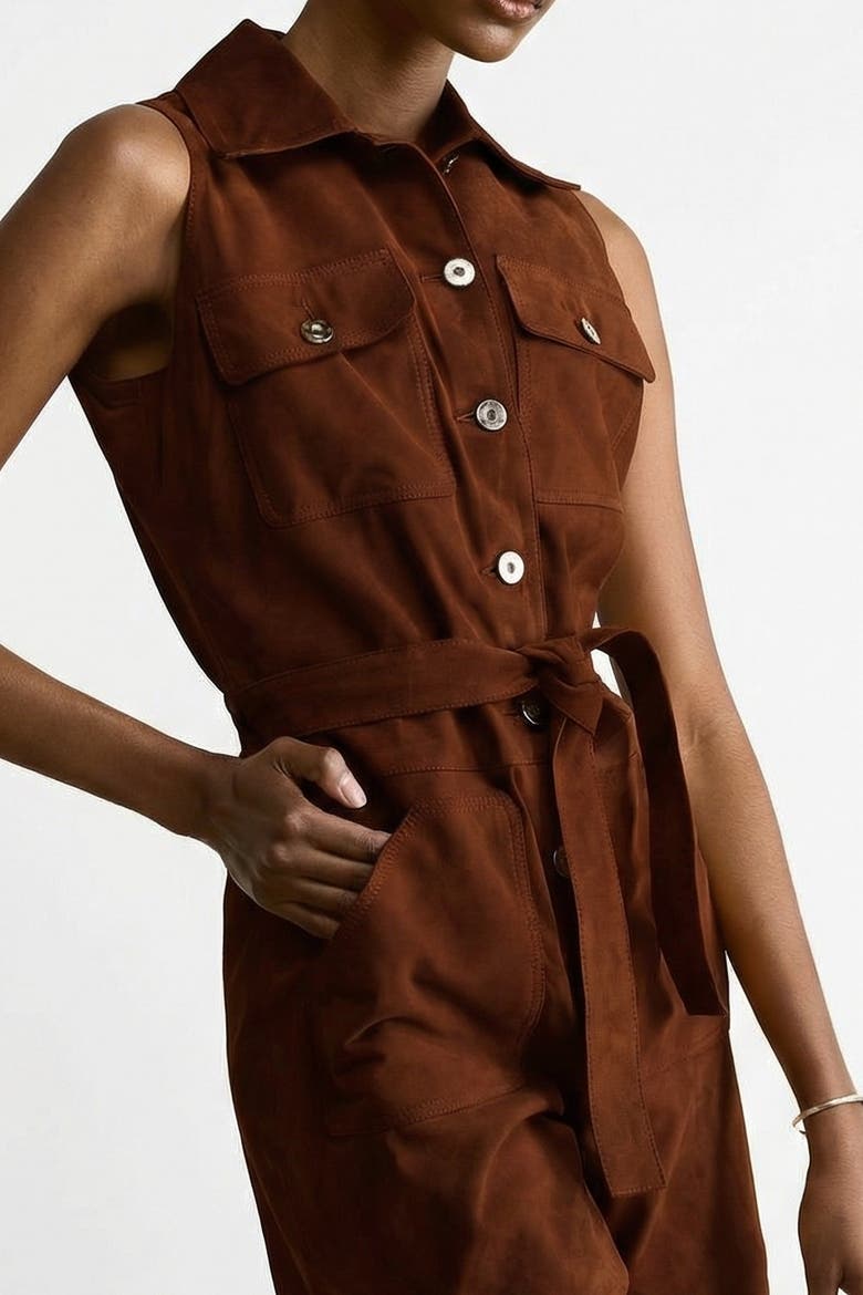 Alina Suede Romper, Alternate, color, Chestnut