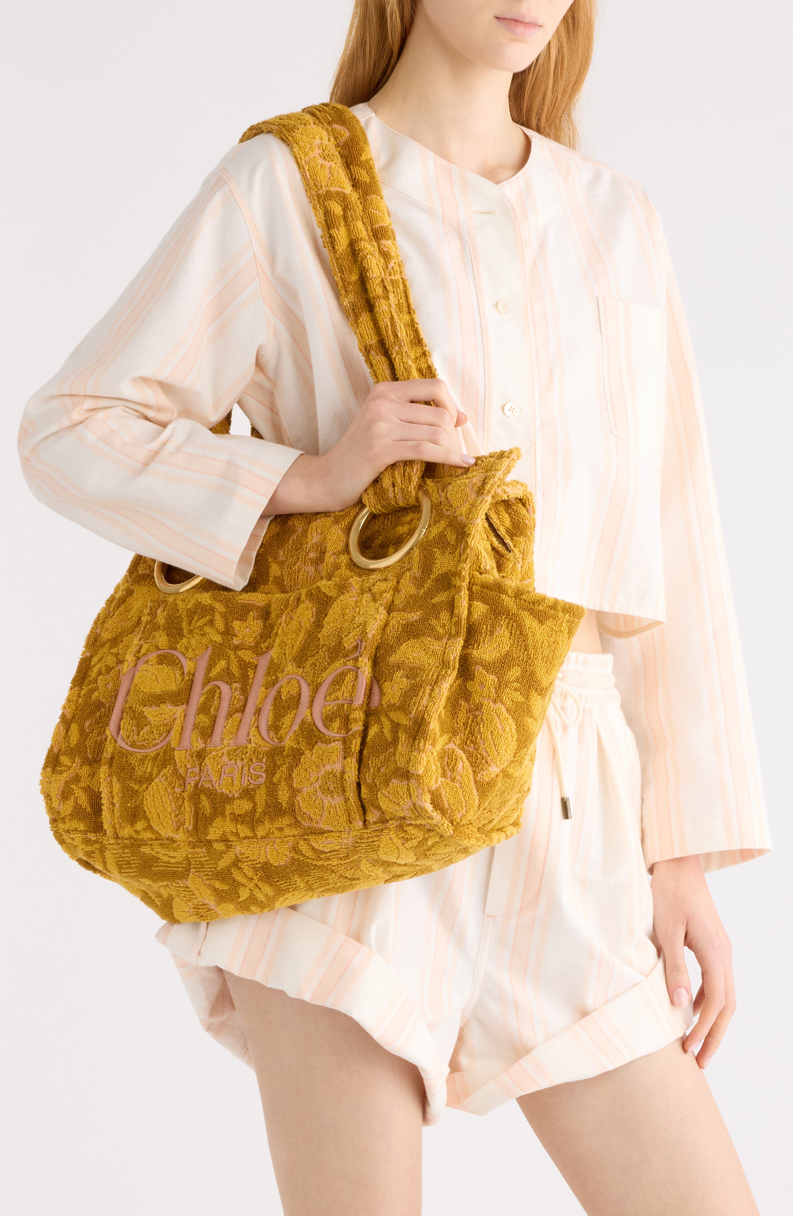 Chloé Large Plage Terry Cloth Tote, Alternate, color, Gold Khaki