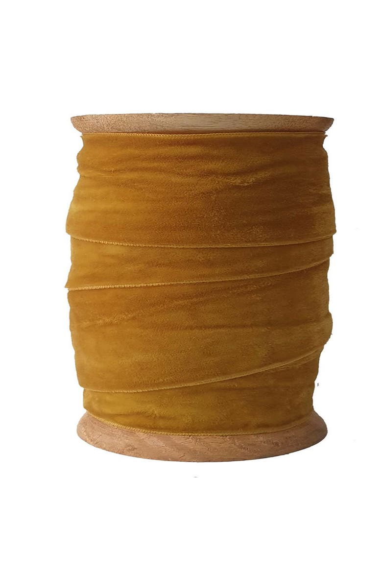 Wide Hand Dyed Velvet Ribbon Gold, Alternate, color, Gold