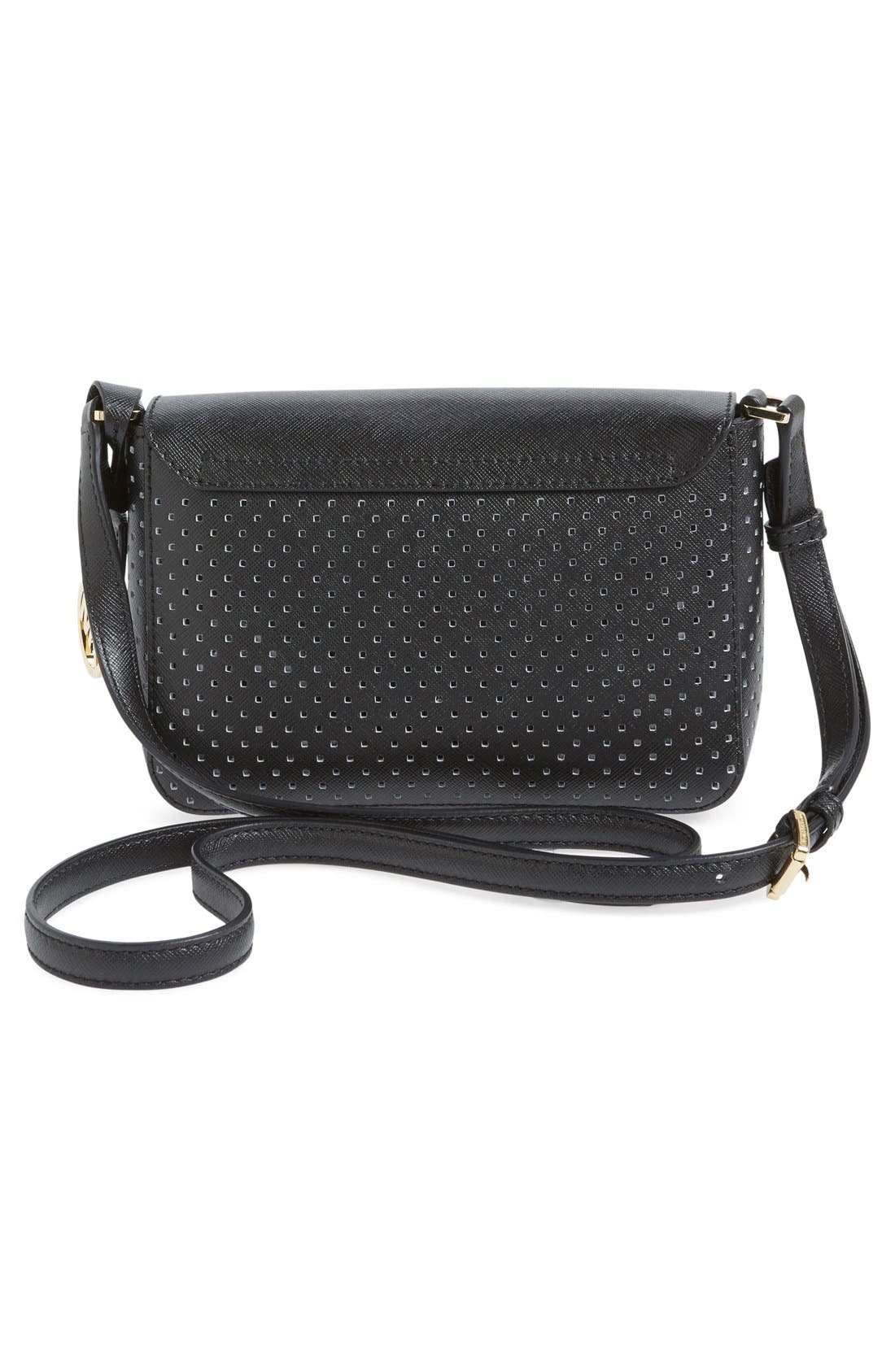 'Small Greenwich' Perforated Leather Crossbody Bag, Alternate, color, BLACK/ GOLD
