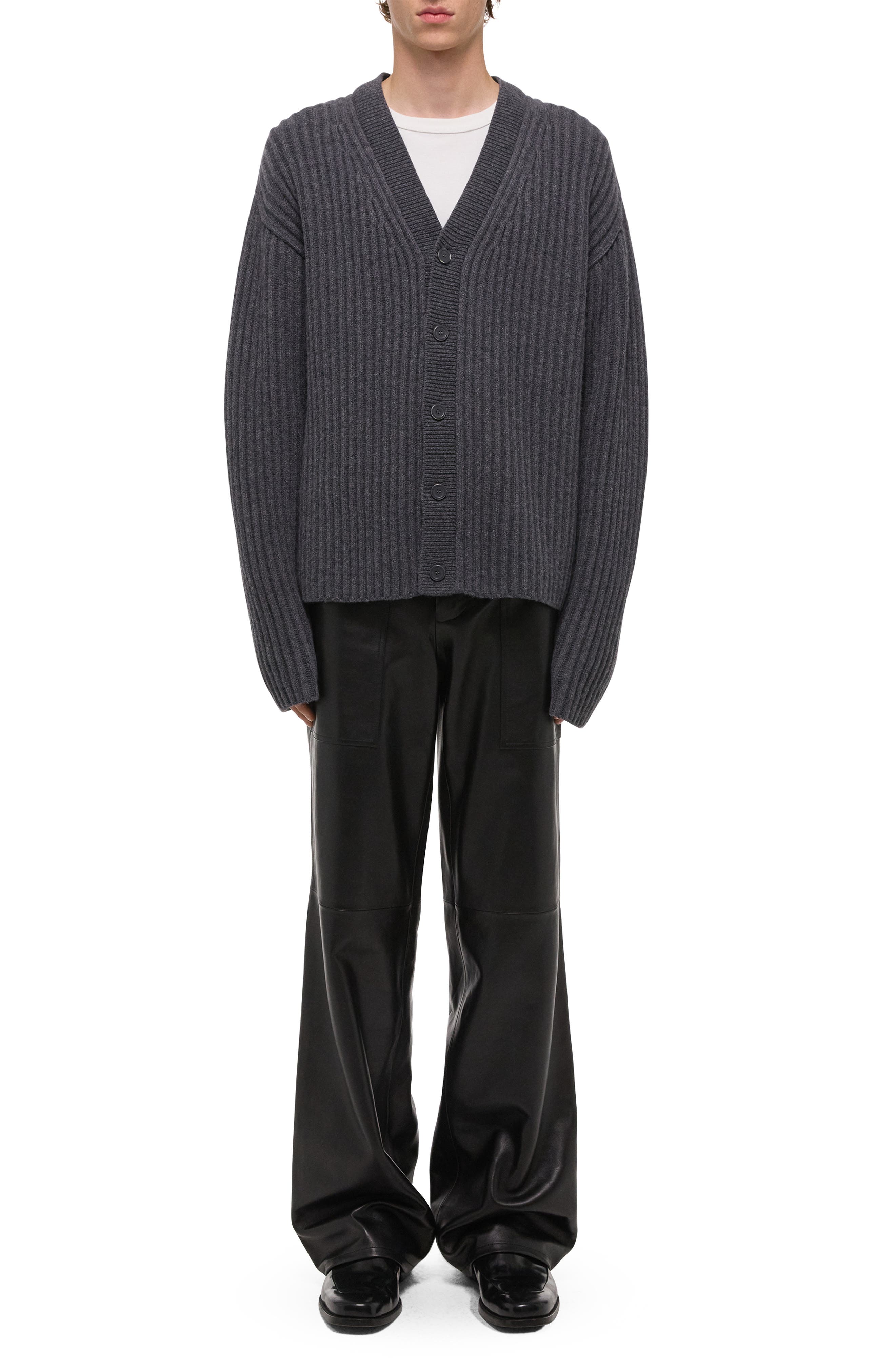 Helmut Lang Zephir Oversize Ribbed Wool Blend Cardigan (Men
