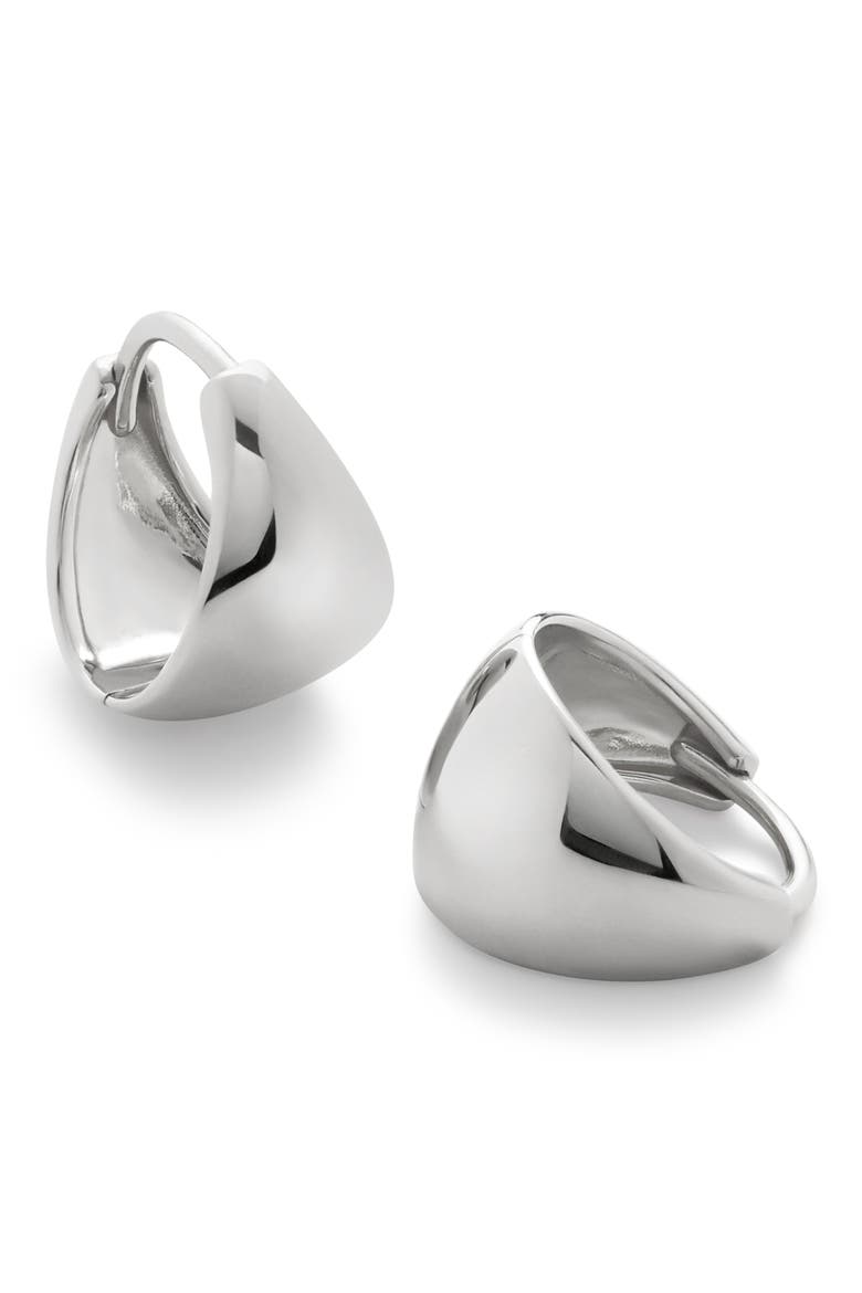 Tapered Huggie Hoop Earrings, Main, color, STERLING SILVER