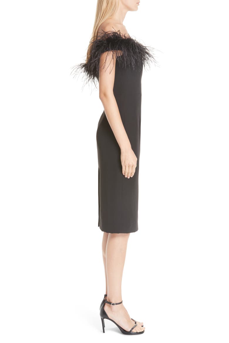 Elle Off the Shoulder Feather Detail Dress, Alternate, color, BLACK