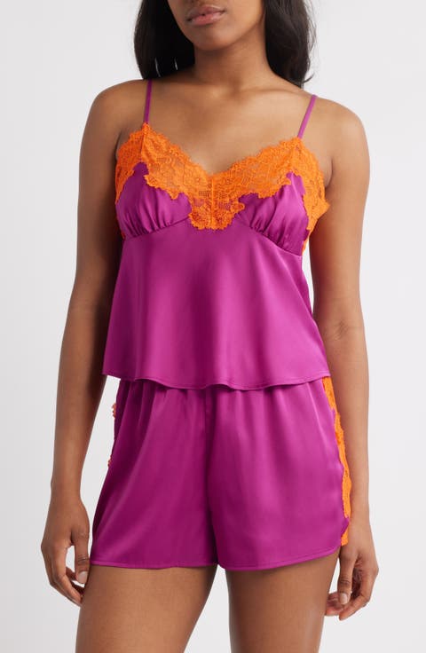Lace Trim Satin Short Pajamas