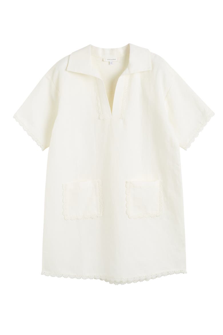 Linen-Blend Scallop Tunic Dress, Alternate, color, Cream