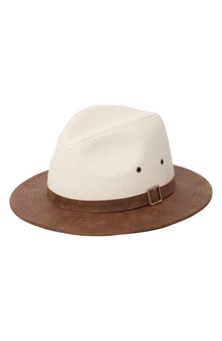 San Diego Hat Faux Leather Brim Fedora, Main, color, Deep Brown