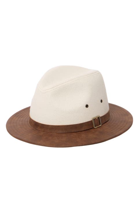 Faux Leather Brim Fedora